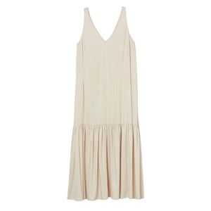 H&M Sleeveless Maxi Length Woven V-Neck Relaxed Loose Fit Dress in Light Beige